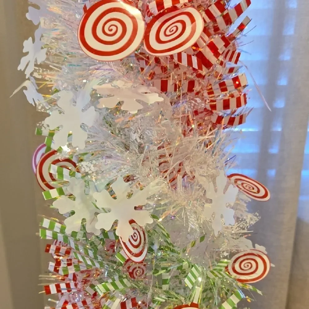 5FT Artificial Pencil Christmas Tree, Red Green White Pop Up Small Christmas Ti